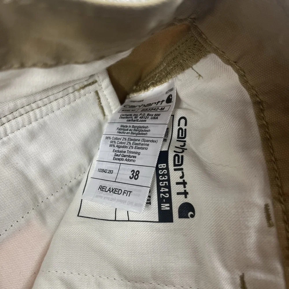 Carhartt Rugged Flex Relaxed Fit Canvas Cargo Work Shorts Khaki Mens 38 BS3542-M